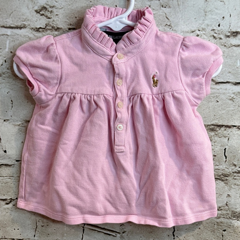 Ralph Lauren Light Pink Kids Polo with Ruffle Collar